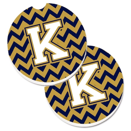 Carolines Treasures Letter K Chevron Navy Blue and Gold Set of 2 Cup Holder Car Coaster CJ1057-KCARC